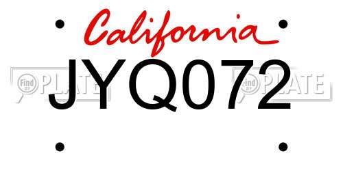 JYQ072 California License Plate