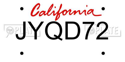JYQD72 California License Plate