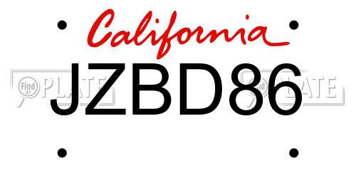 JZBD86 California License Plate