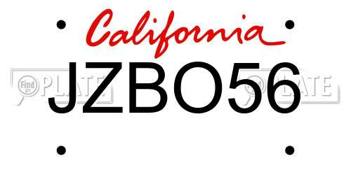 JZBO56 California License Plate