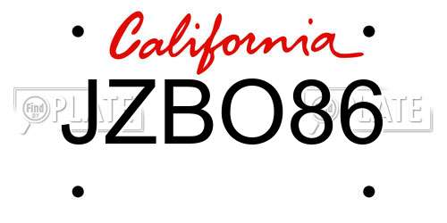 JZBO86 California License Plate