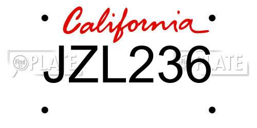 JZL236 California License Plate