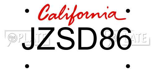 JZSD86 California License Plate