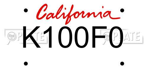 K100F0 California License Plate