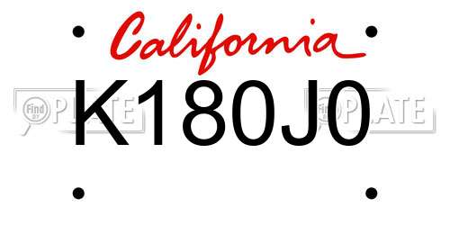 K180J0 California License Plate