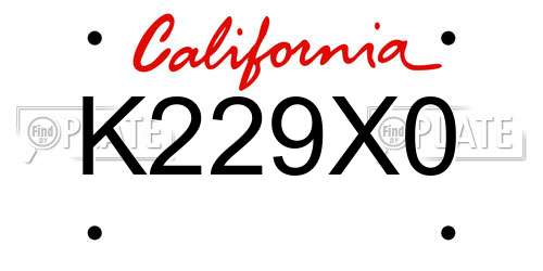 K229X0 California License Plate