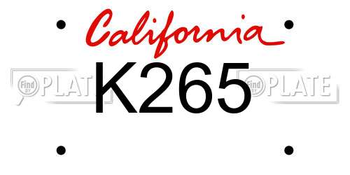 K265 California License Plate
