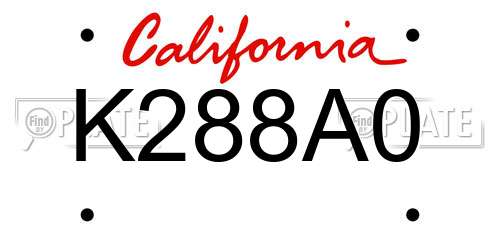 K288A0 California License Plate