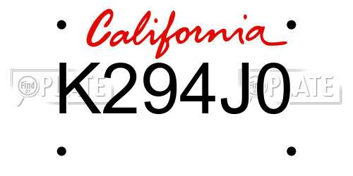 K294J0 California License Plate
