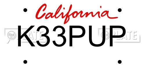 K33PUP California License Plate