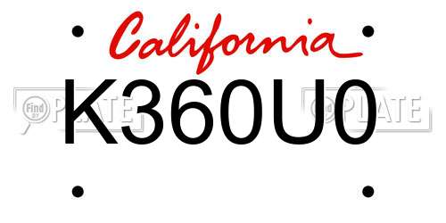 K360U0 California License Plate
