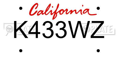 K433WZ California License Plate