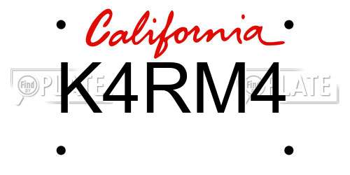 K4RM4 California License Plate
