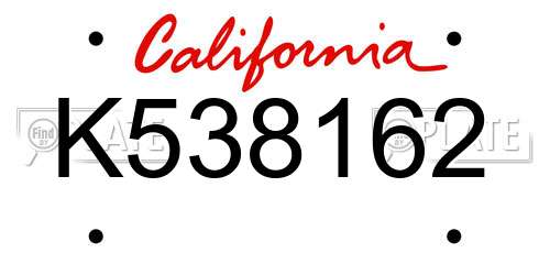 K538162 California License Plate