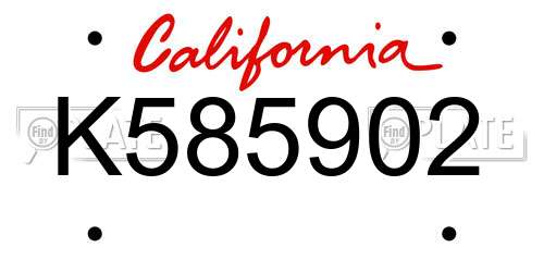 K585902 California License Plate