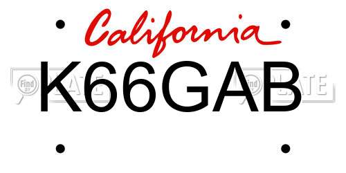 K66GAB California License Plate