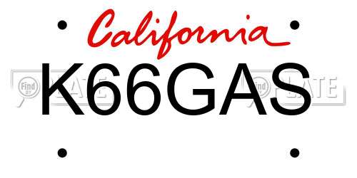 K66GAS California License Plate
