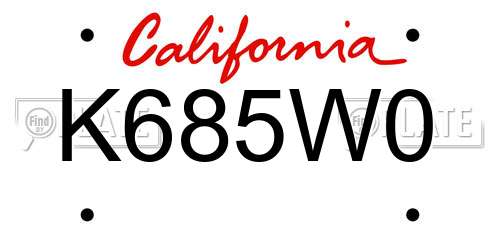 K685W0 California License Plate