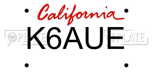 K6AUE California License Plate