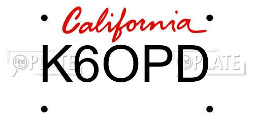 K6OPD California License Plate