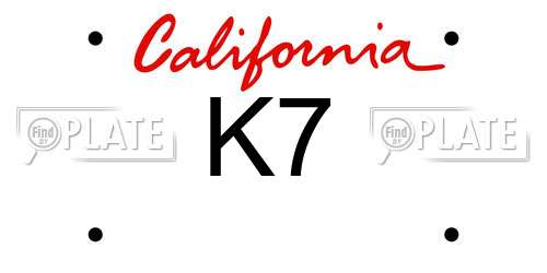 K7 California License Plate
