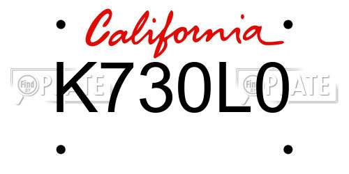 K730L0 California License Plate