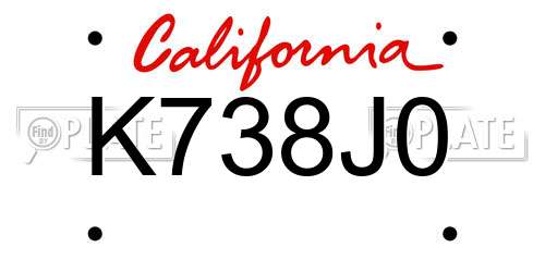 K738J0 California License Plate