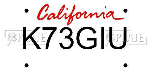 K73GIU California License Plate
