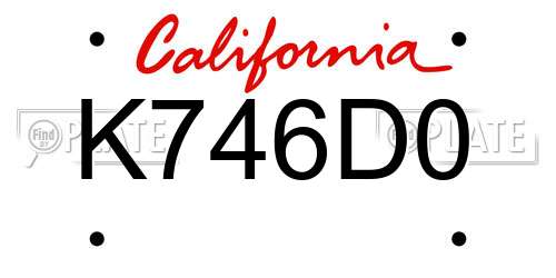 K746D0 California License Plate