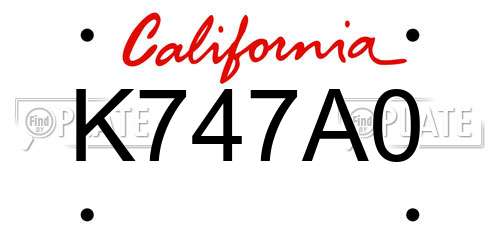 K747A0 California License Plate