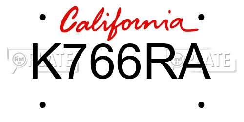 K766RA California License Plate