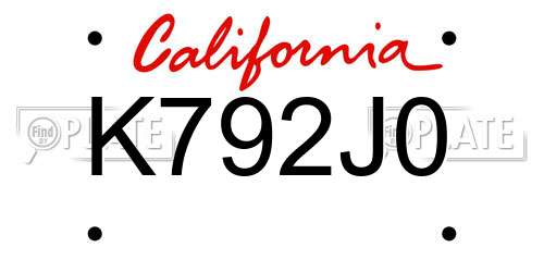 K792J0 California License Plate