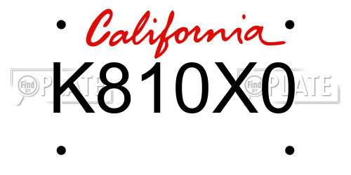 K810X0 California License Plate