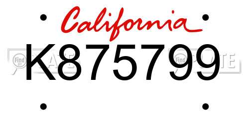 K875799 California License Plate