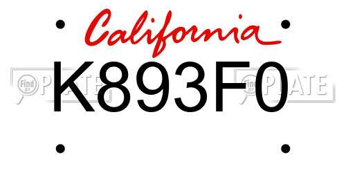 K893F0 California License Plate