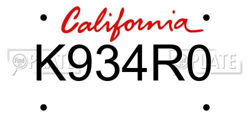 K934R0 California License Plate
