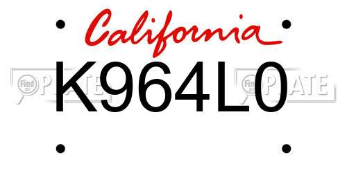 K964L0 California License Plate
