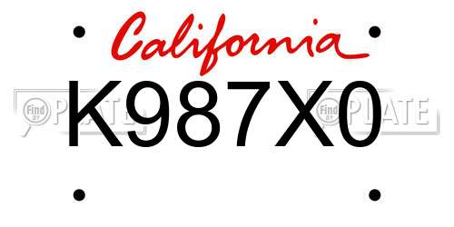 K987X0 California License Plate