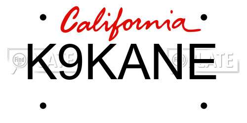 K9KANE California License Plate