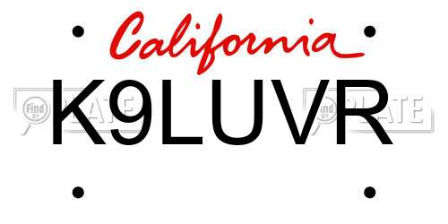 K9LUVR California License Plate