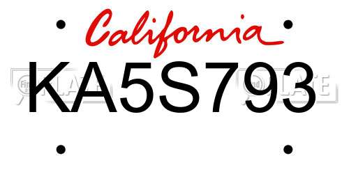 KA5S793 California License Plate