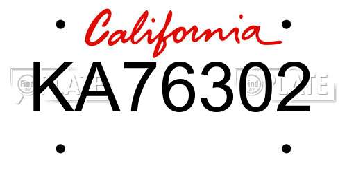 KA76302 California License Plate