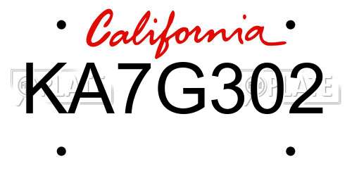 KA7G302 California License Plate