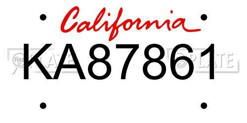 KA87861 California License Plate