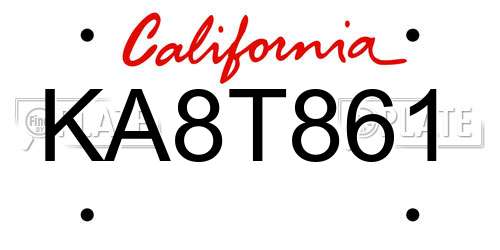 KA8T861 California License Plate