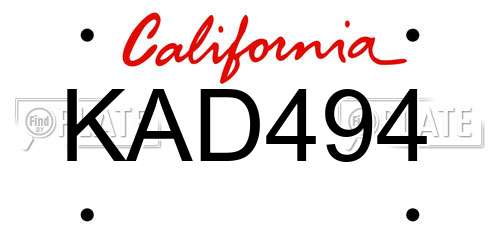 KAD494 California License Plate