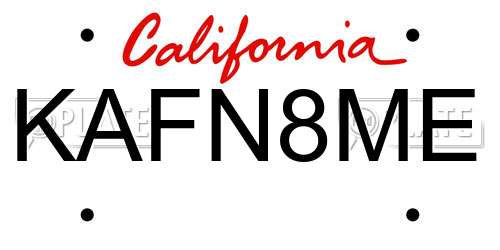 KAFN8ME California License Plate
