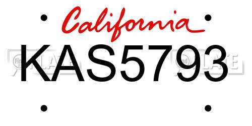 KAS5793 California License Plate