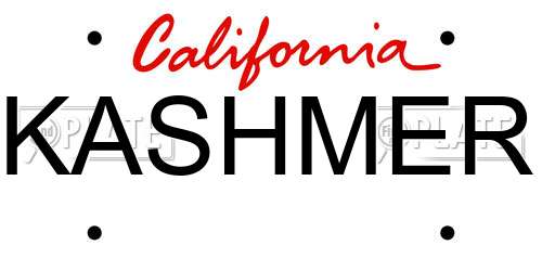 KASHMER California License Plate