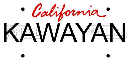 KAWAYAN California License Plate